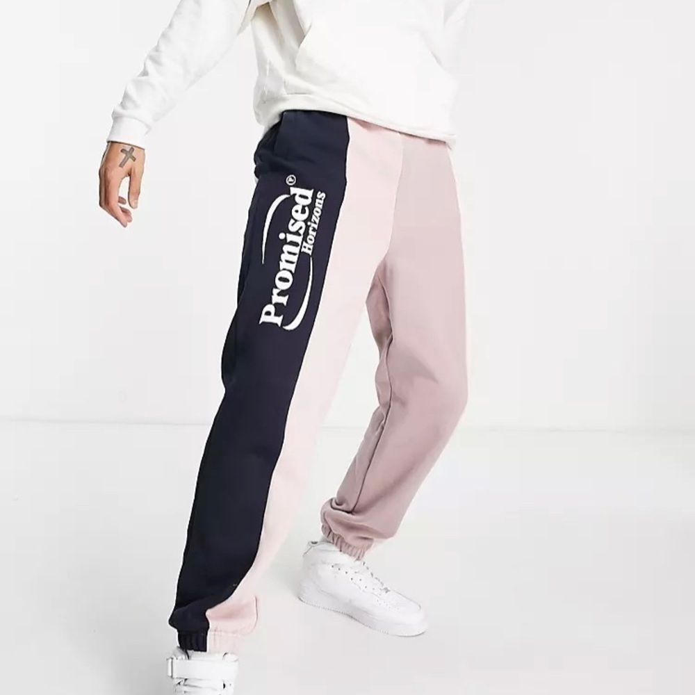 Topman oversized spliced sweatpants in pink  navy Topshop joggers Casual pants